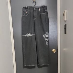 Streetwear Jeans Y2K Hip Hop Crown Graphic Embroidery Retro Blue Baggy Jeans Men